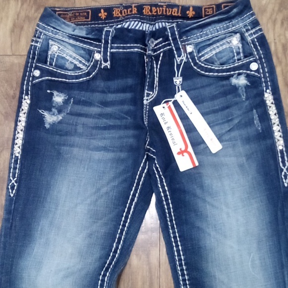 Rock Revival NWT Women's Jeans 26 Easy Boot Irene Embellished Rhinestones - Picture 2 of 14